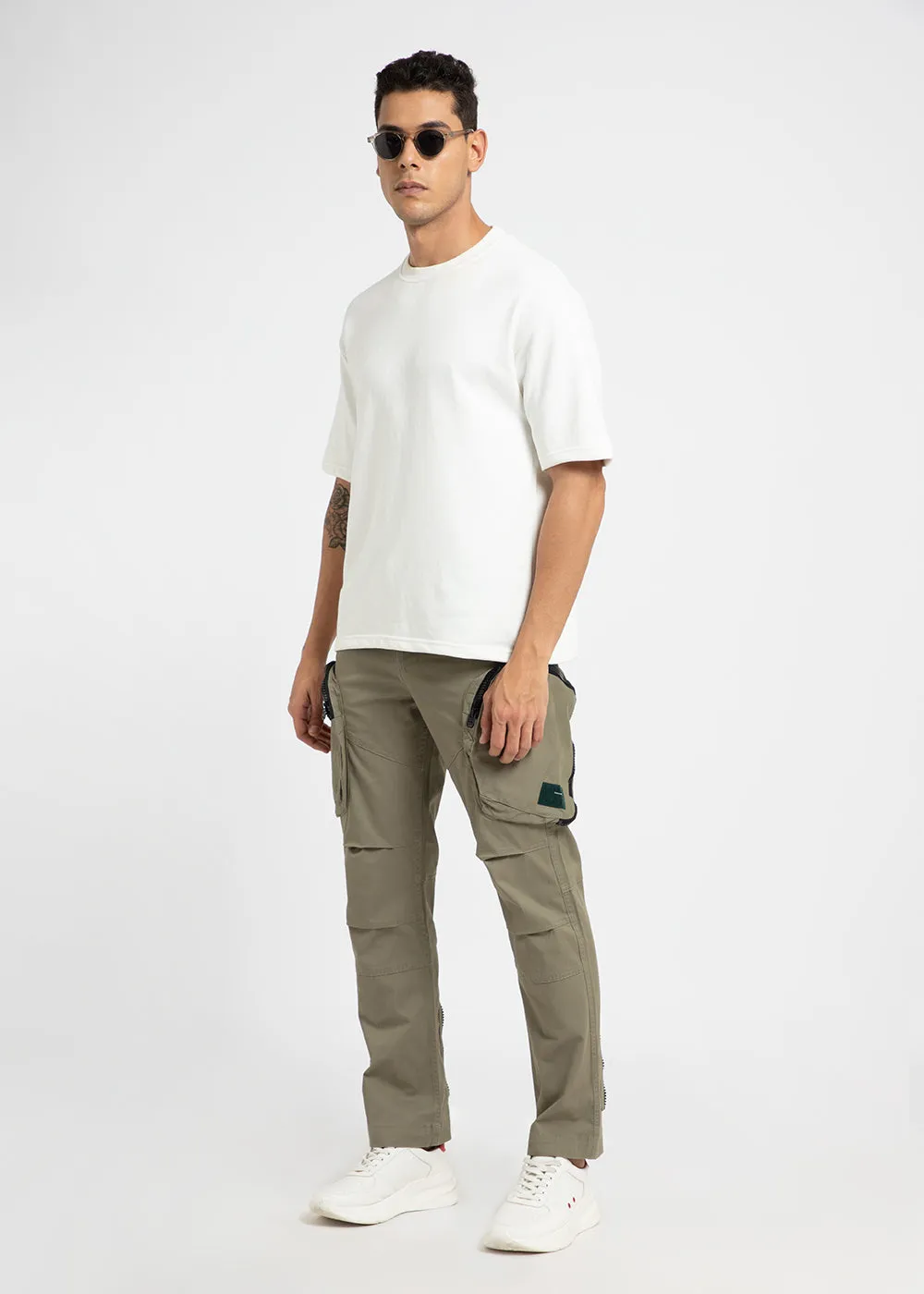 Khaki Green Zipper Cargo Pant