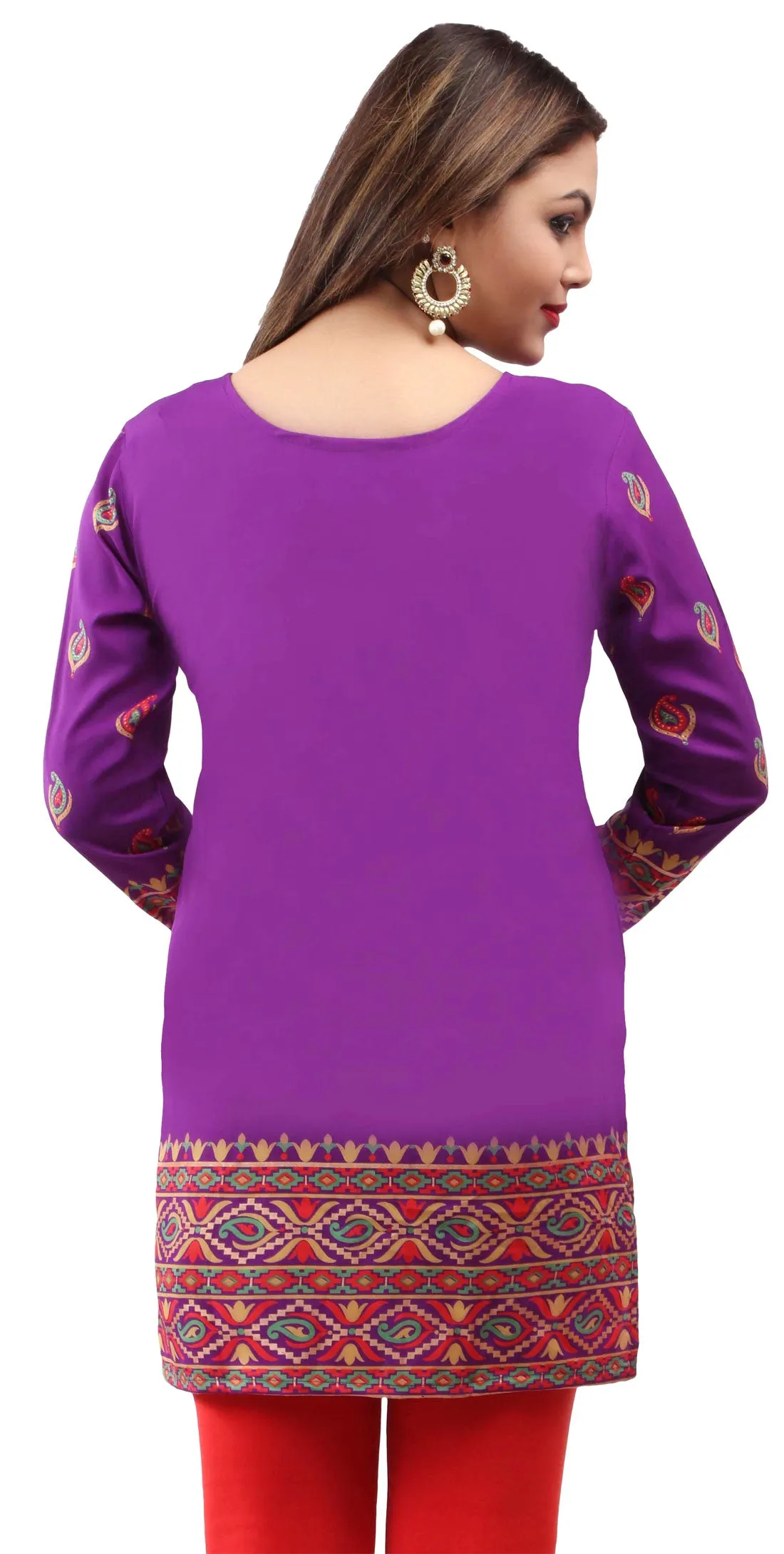 Kurti Top Tunic Women's Printed Blouse India Clothing (Magenta)