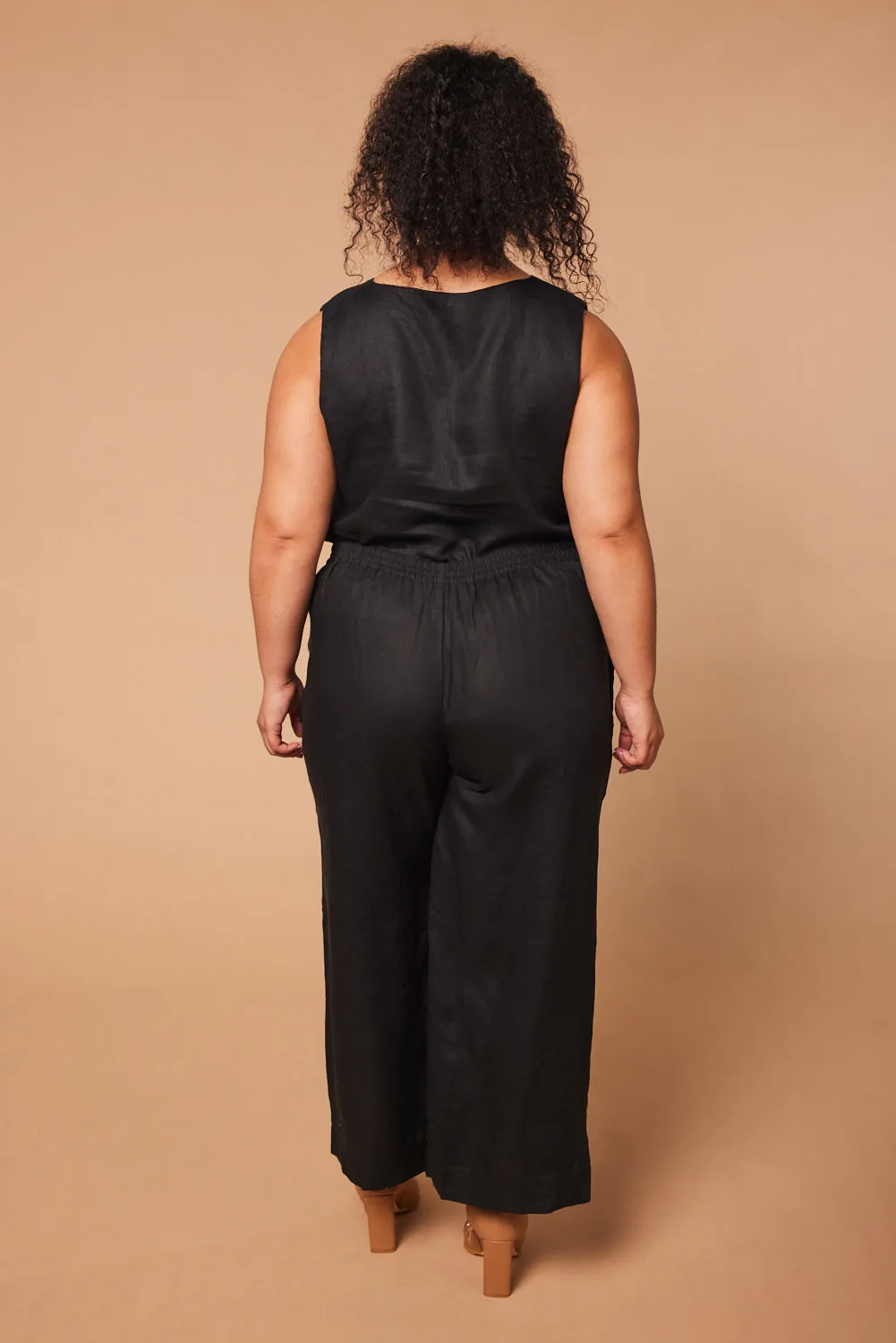 Liliana Wide Leg Linen Pant in Black