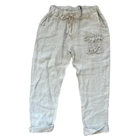 Linen CC jogger with rhinestone