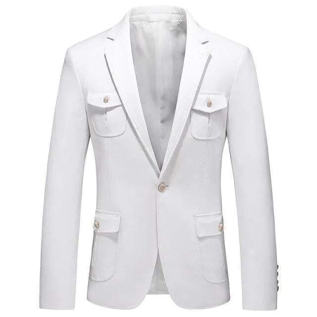 Men Blazer - Multi-Pocket White Blazer