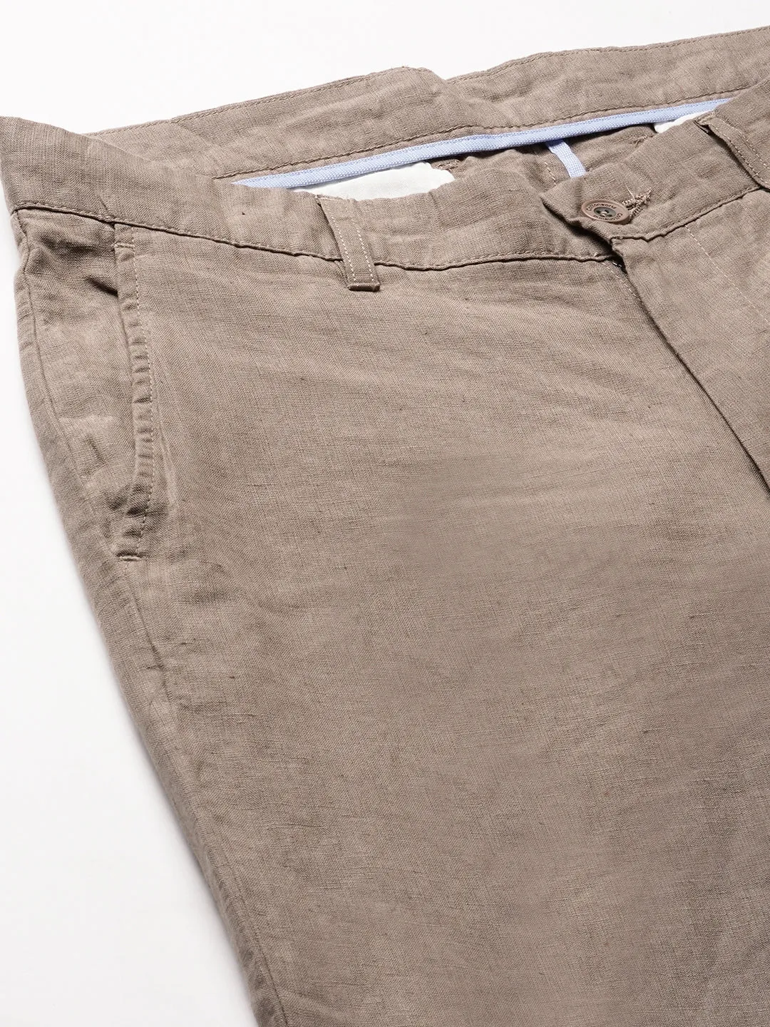 Men's Lt Brown 100% Linen Regular Fit Pant