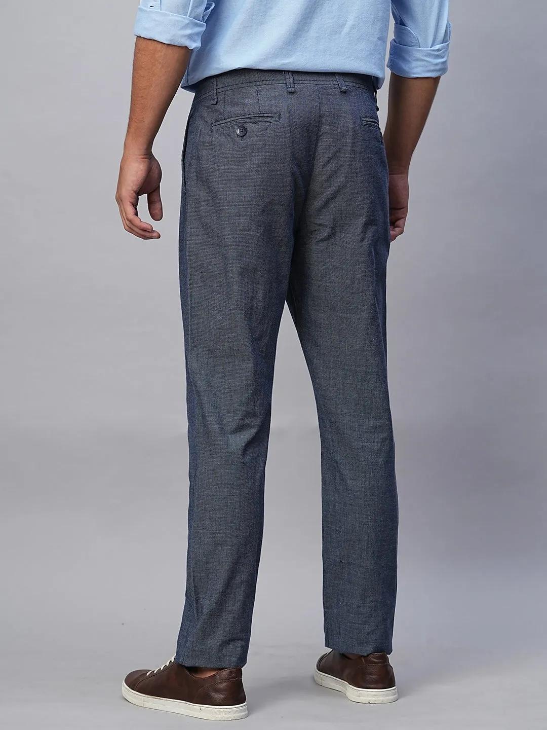 Men's Navy Cotton Slim Fit Pant