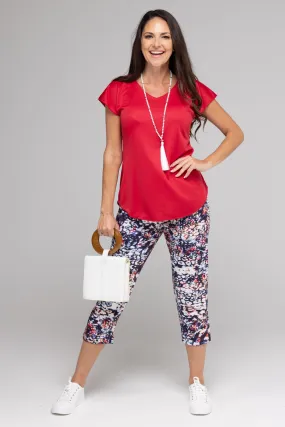 Mottle Print Stretch Cotton Capri Pants