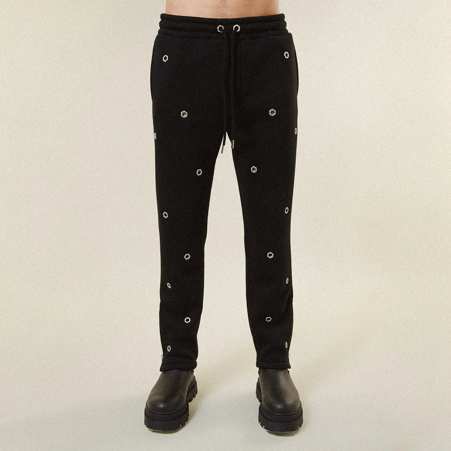 MULTI EYELET TRACK PANTS - BLACK