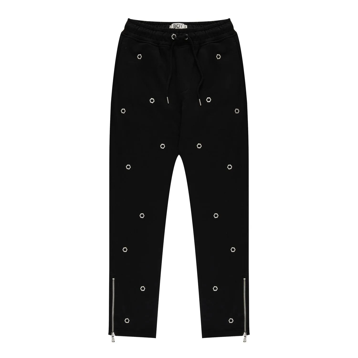 MULTI EYELET TRACK PANTS - BLACK