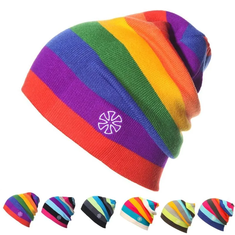 Multicolored Striped Knitted Hat, Beanie or Bonnet