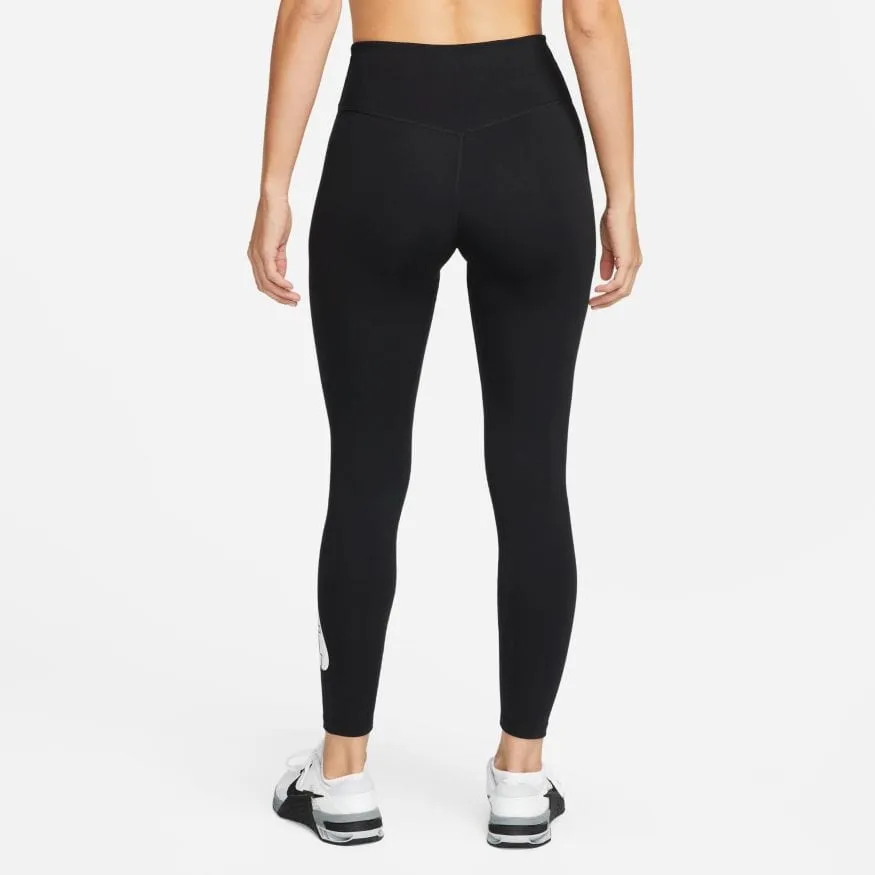 NIKE WOMEN'S ONE MID-RISE 7/8 GRAPHIC BLACK TRAINING LEGGINGS