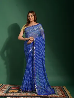 Odette Women Blue Chiffon Designer Saree With Unstitched Blouse