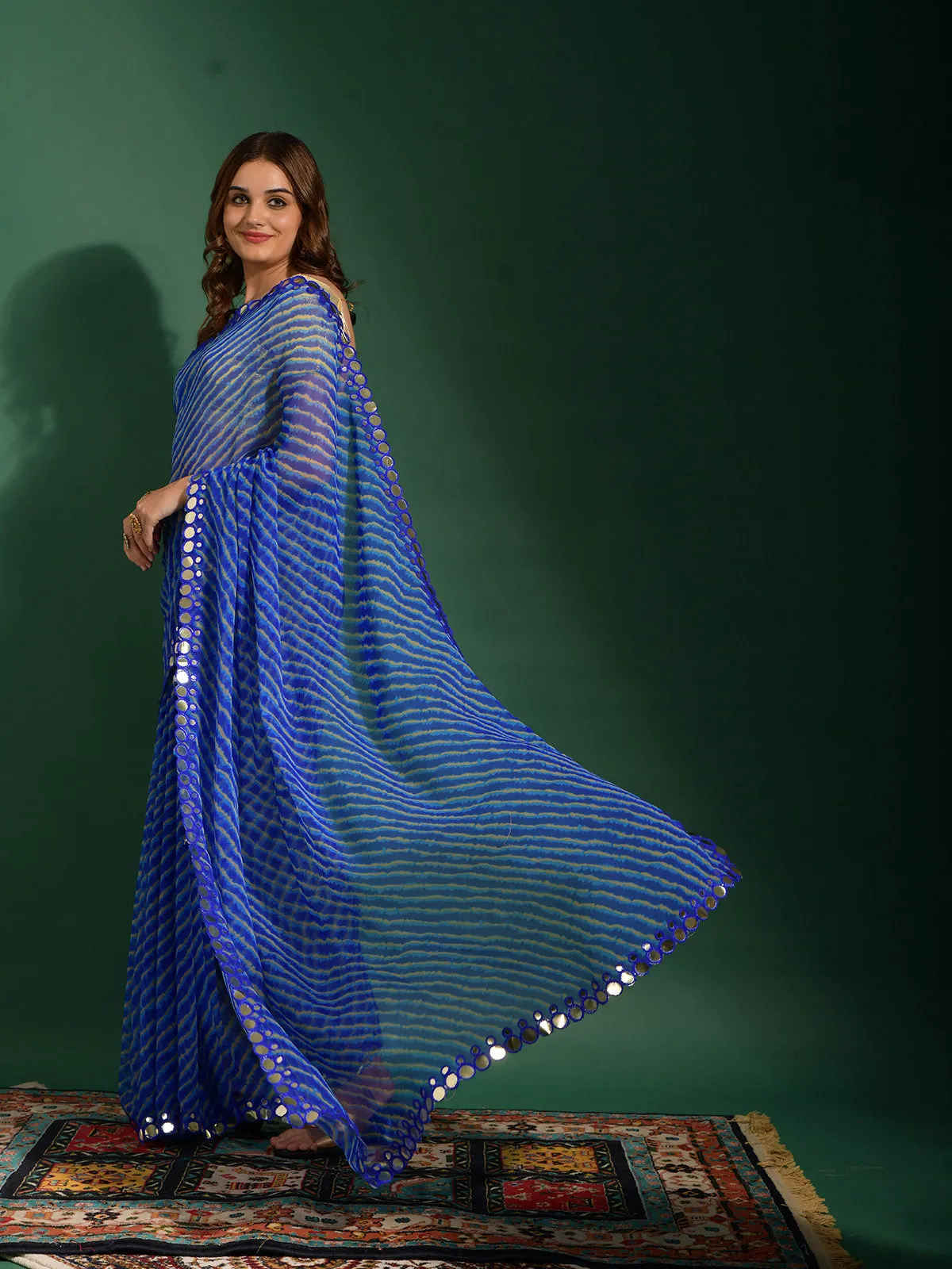 Odette Women Blue Chiffon Designer Saree With Unstitched Blouse