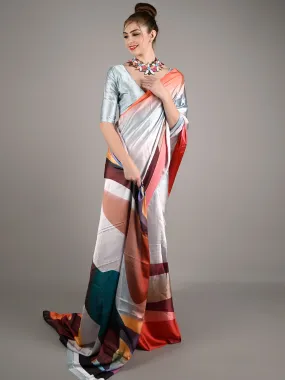 Odette Women Multicolor Satin Crepe Printed Saree With Unstitched Blouse