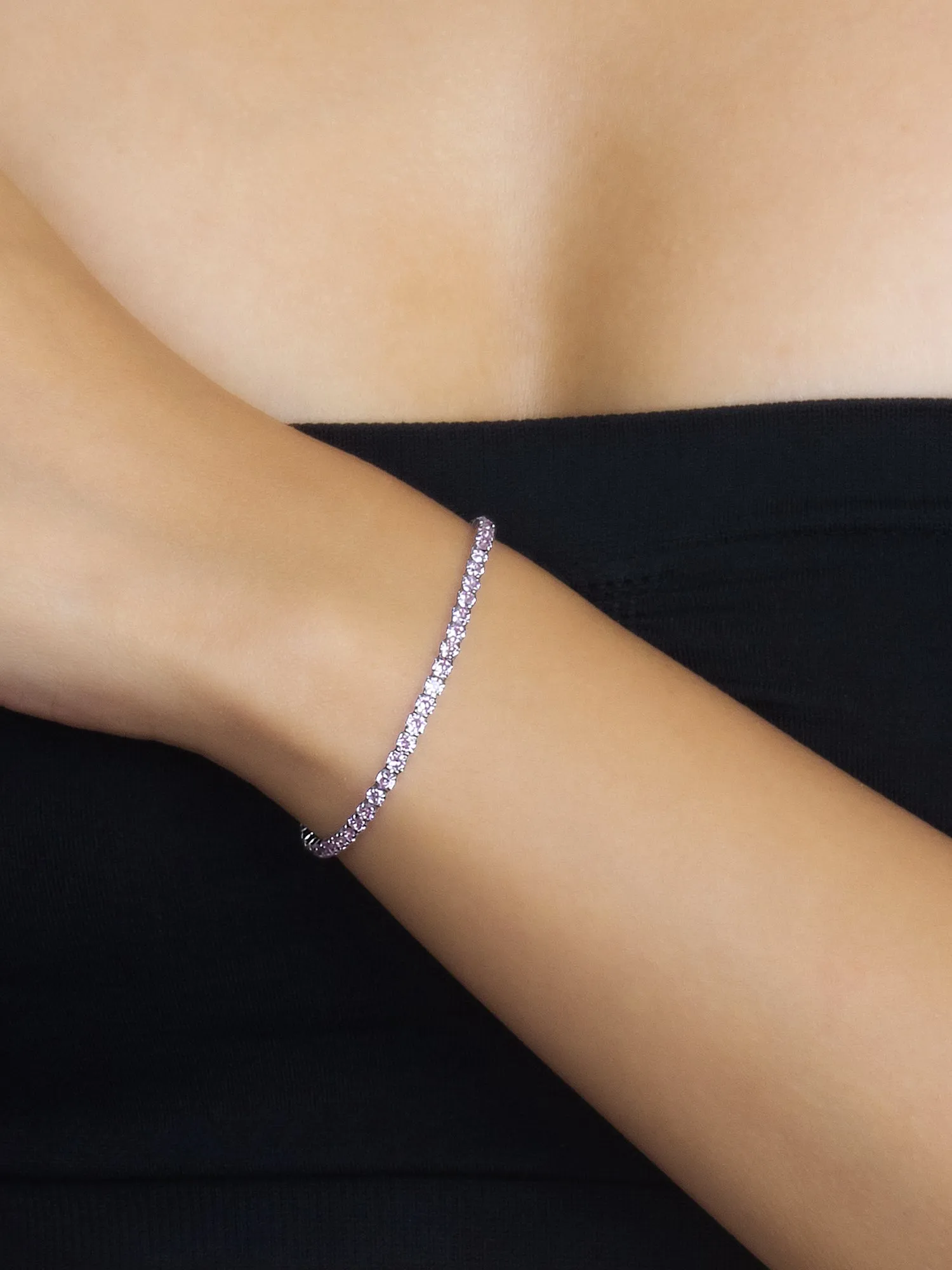 Pink Cubic Zirconia Tennis Bracelet For Women