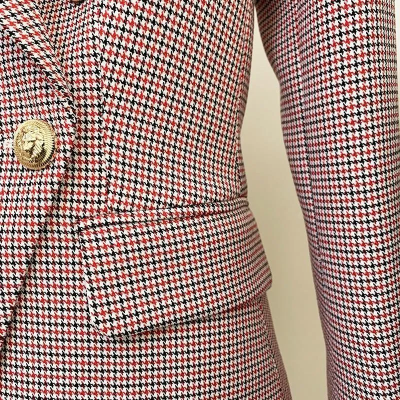 Pink Houndstooth Blazer Women - Formal-Business - Plaid