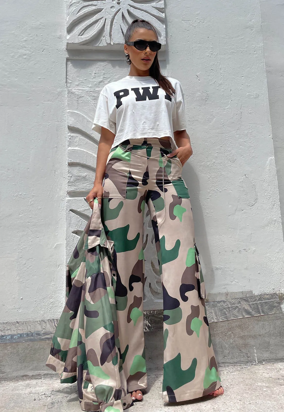 PRINTED WIDE-LEG PANTS