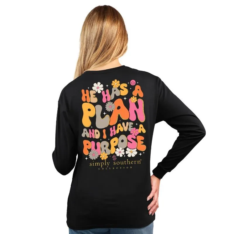 Retro Daisy Long Sleeve T-Shirt - 'He Has a Plan and I Have a Purpose