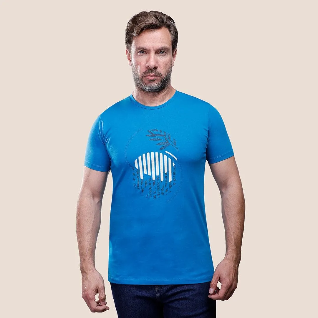 ROUND NECK PRINTED T-SHIRT - TURQUOISE