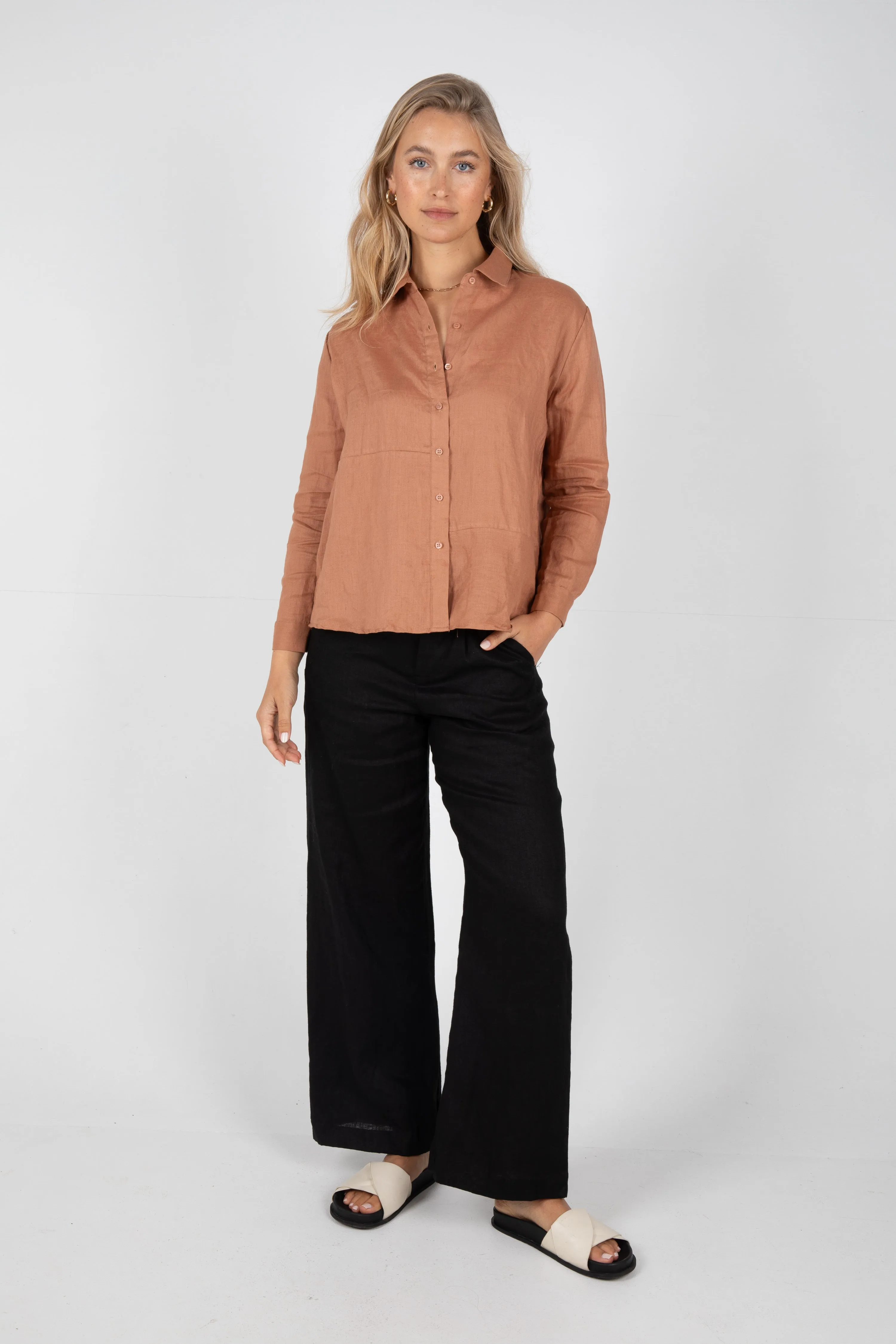 SAWYER WIDE LEG LINEN PANT - BLACK