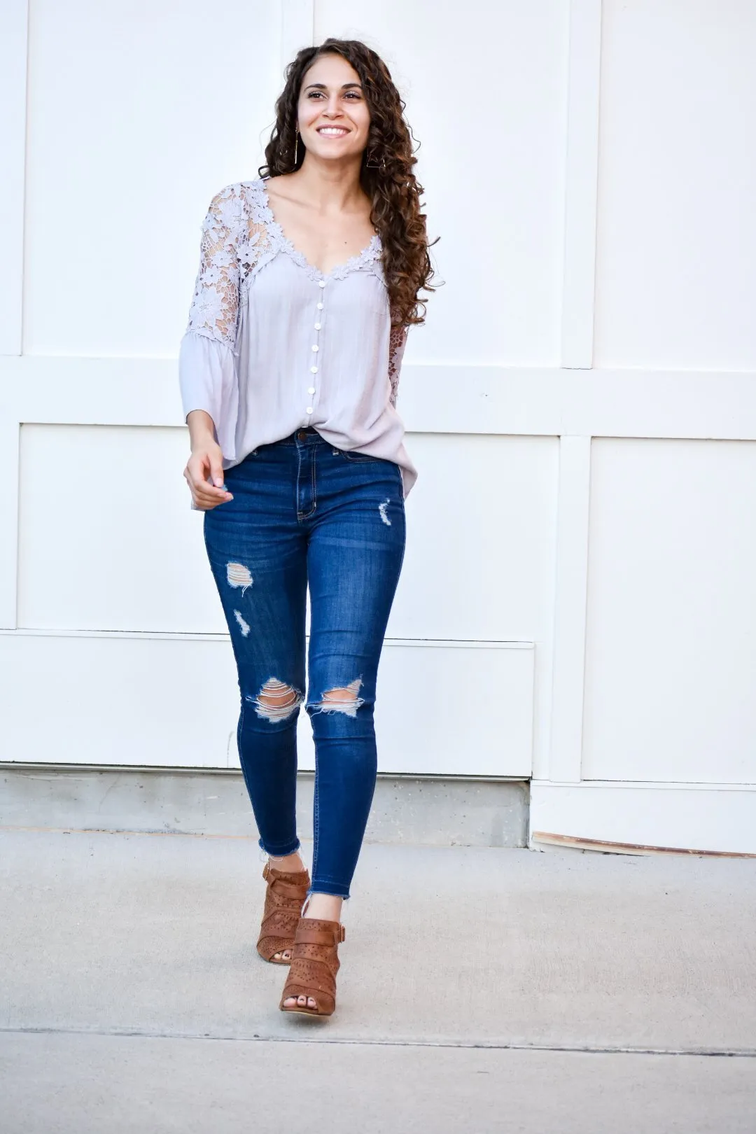 Shake It Off Gray Laced Blouse