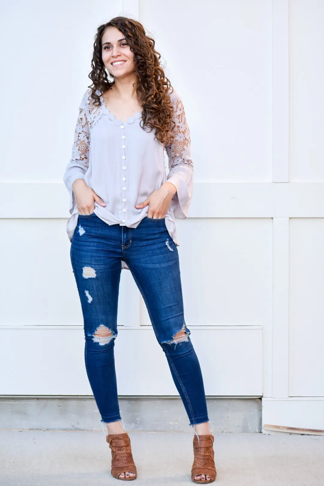 Shake It Off Gray Laced Blouse