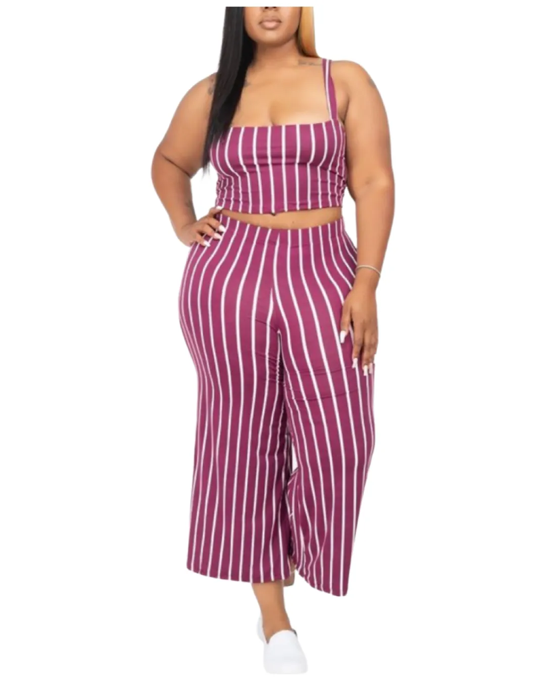 STRIPE PRINTED WIDE LEG OUTFIT SET