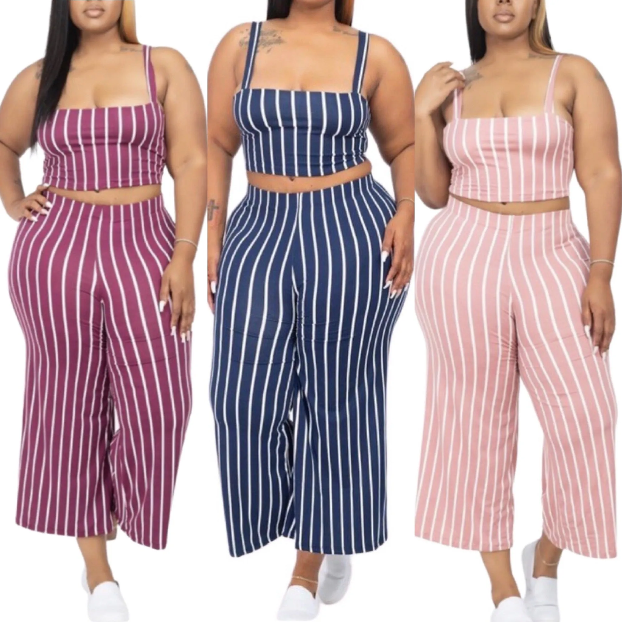 STRIPE PRINTED WIDE LEG OUTFIT SET