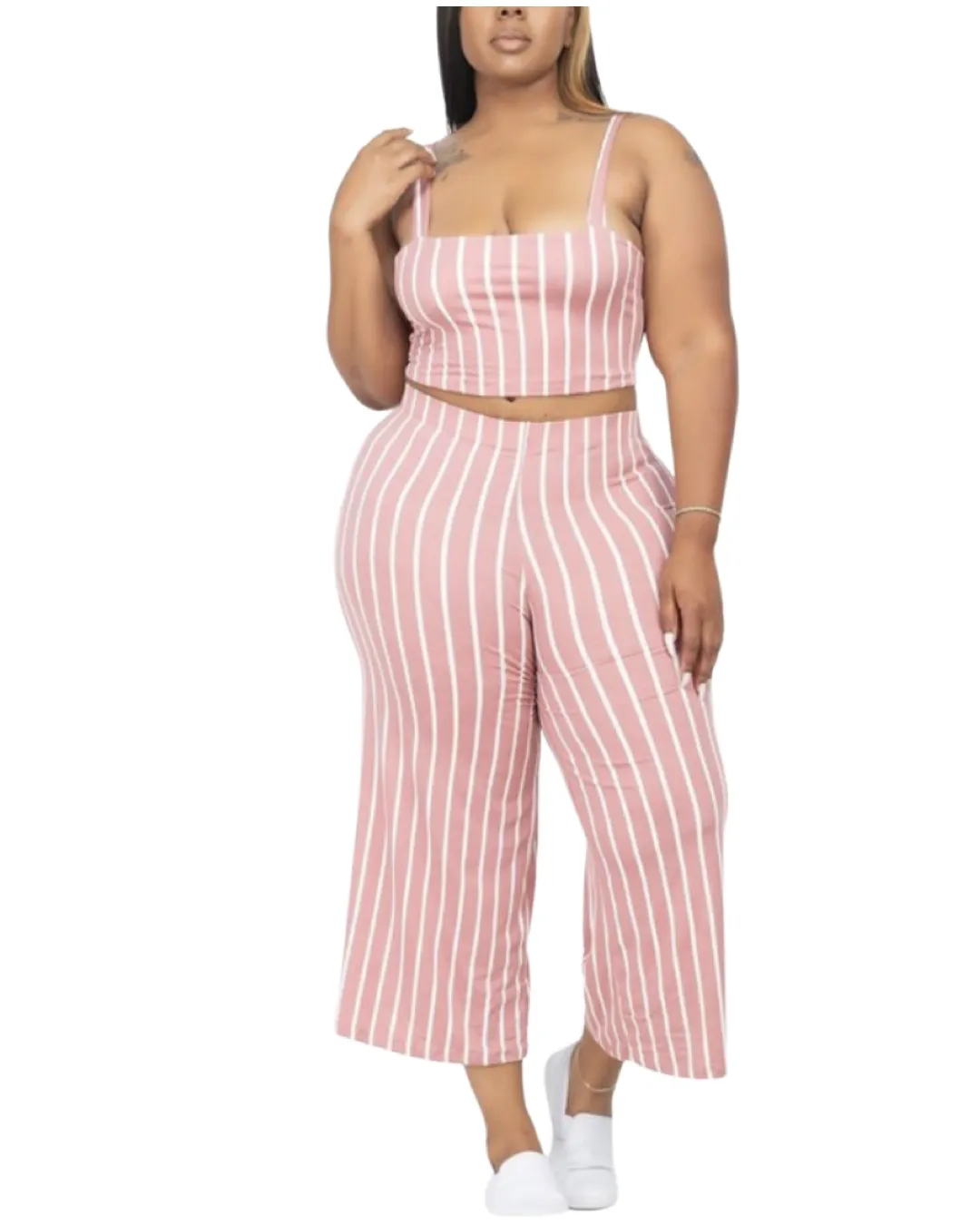 STRIPE PRINTED WIDE LEG OUTFIT SET