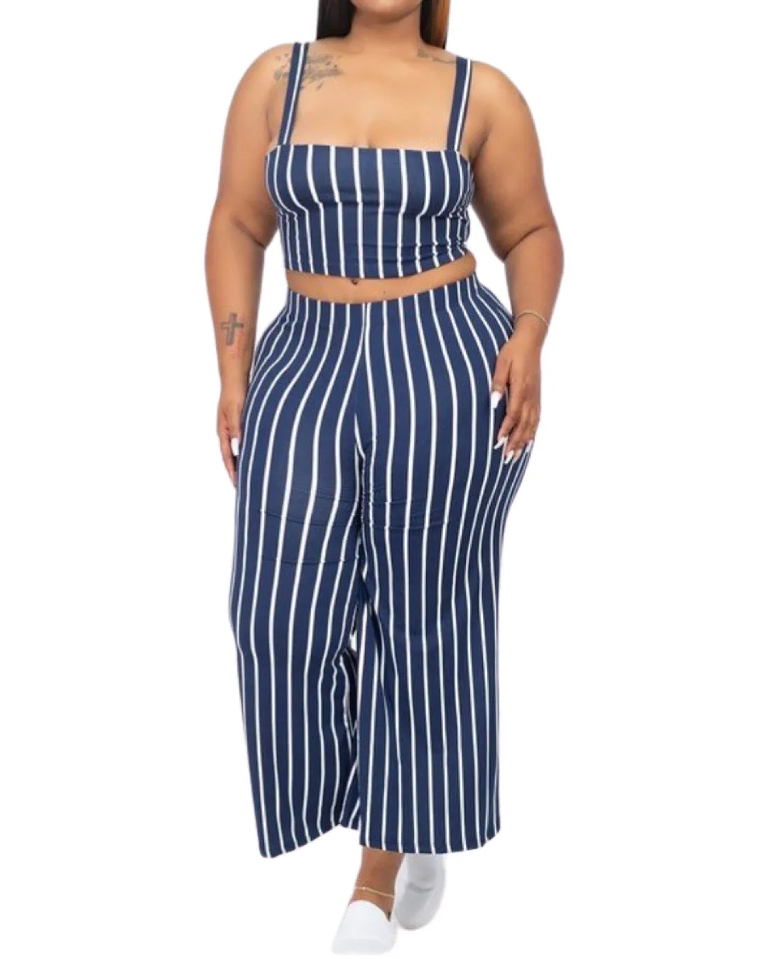 STRIPE PRINTED WIDE LEG OUTFIT SET