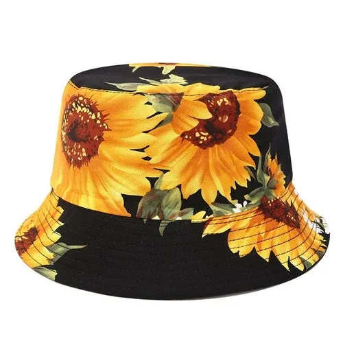 Summer Sunflower Bucket Hat Women Fashion Cotton Beach Sun Hats