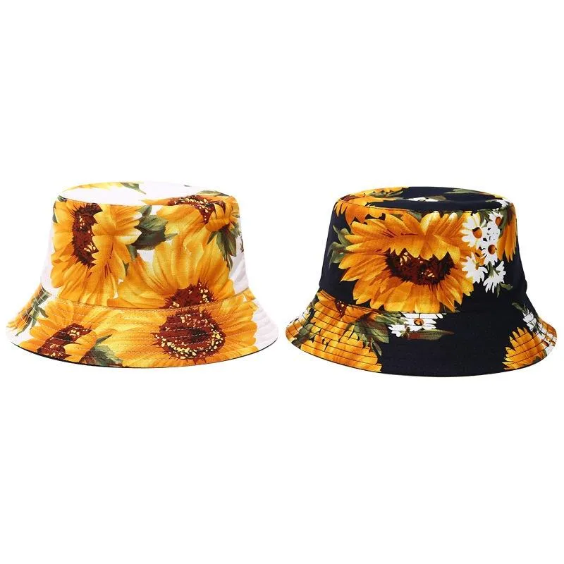 Summer Sunflower Bucket Hat Women Fashion Cotton Beach Sun Hats