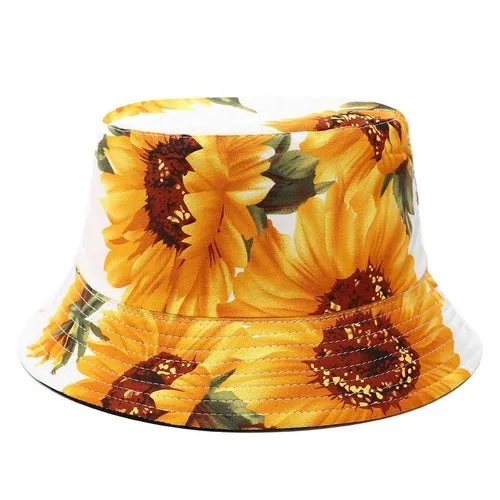 Summer Sunflower Bucket Hat Women Fashion Cotton Beach Sun Hats