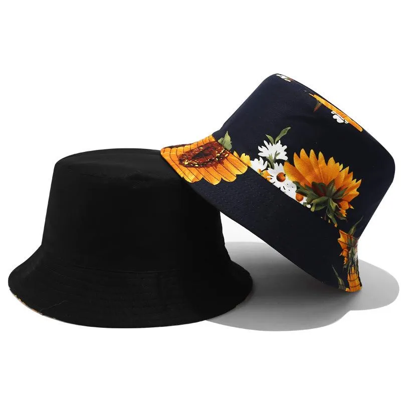 Summer Sunflower Bucket Hat Women Fashion Cotton Beach Sun Hats