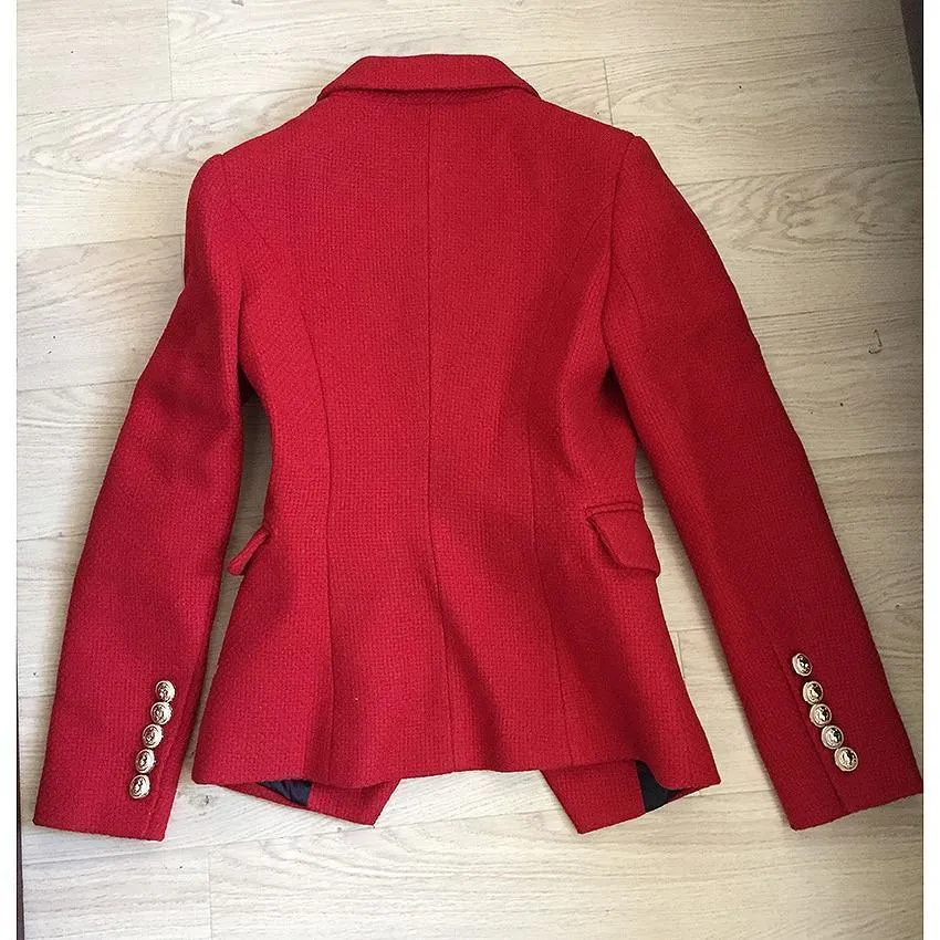 The Pragmatic Red Tweed Blazer Women - Casual - Plain-Solid