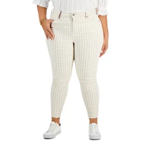 Tommy Hilfiger Womens Plus Gingham Checkered Ankle High-Waist Pants