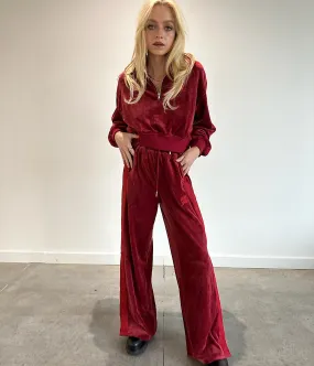 VELOUR WIDE LEG PANT- RED