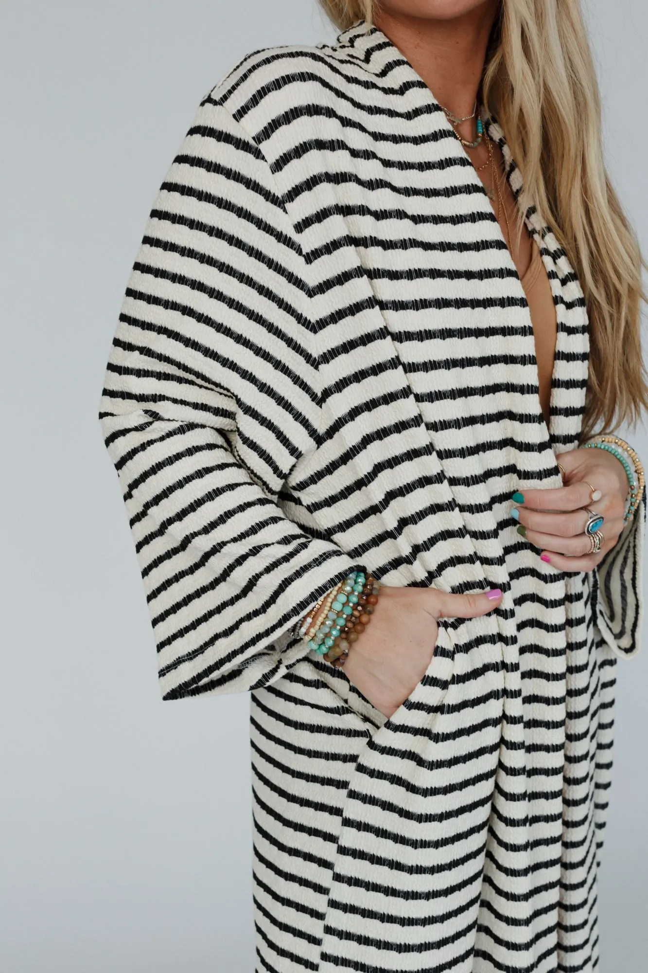 Venyx Striped Duster Cardigan - Cream Black