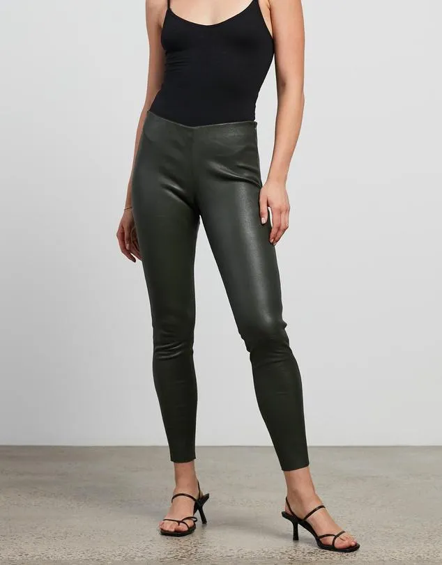 West Broadway Sleek Leather Leggings Deep Deaths Green Leather