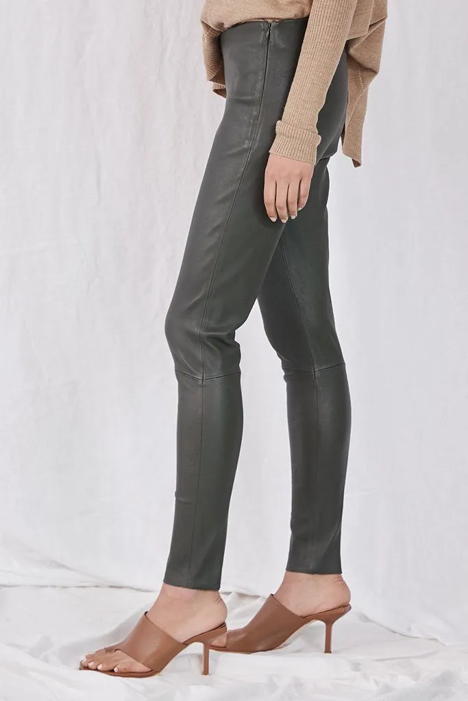 West Broadway Sleek Leather Leggings Deep Deaths Green Leather