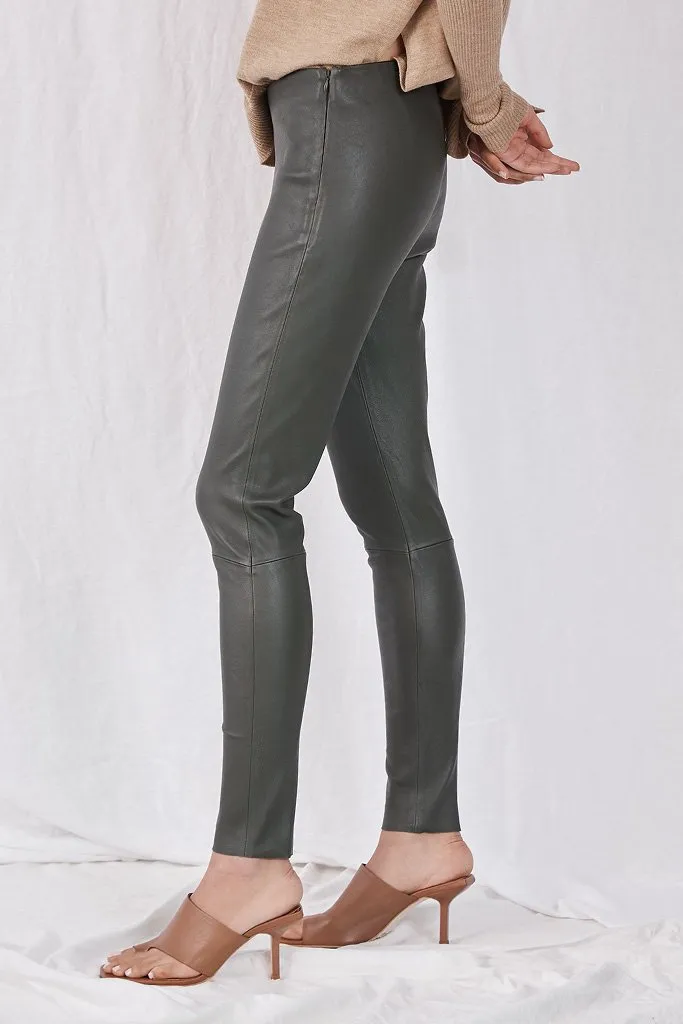 West Broadway Sleek Leather Leggings Deep Deaths Green Leather