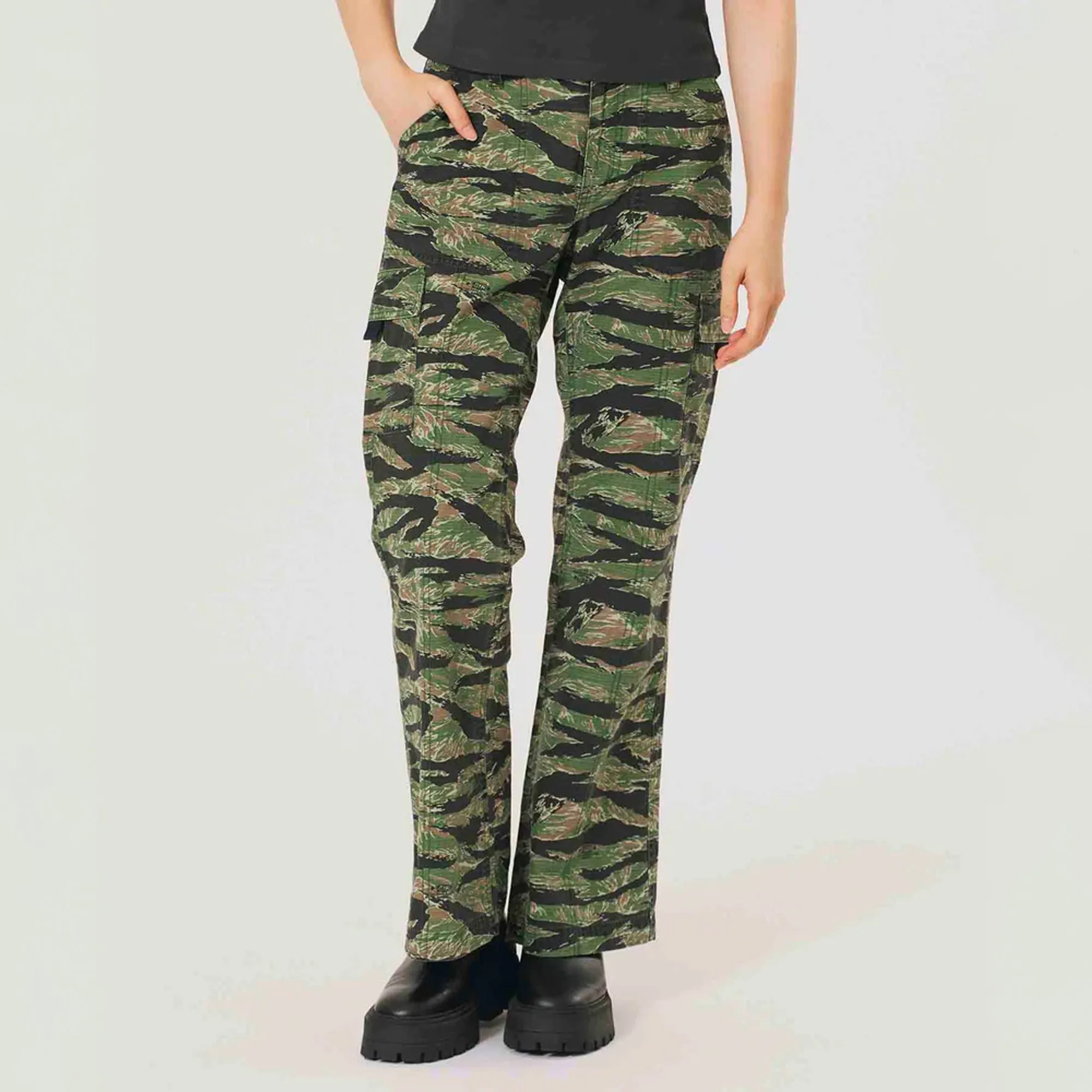 X-Girl Womens Stylish Military Flare Pants – Trendy Cargo Trousers with Flared Hem