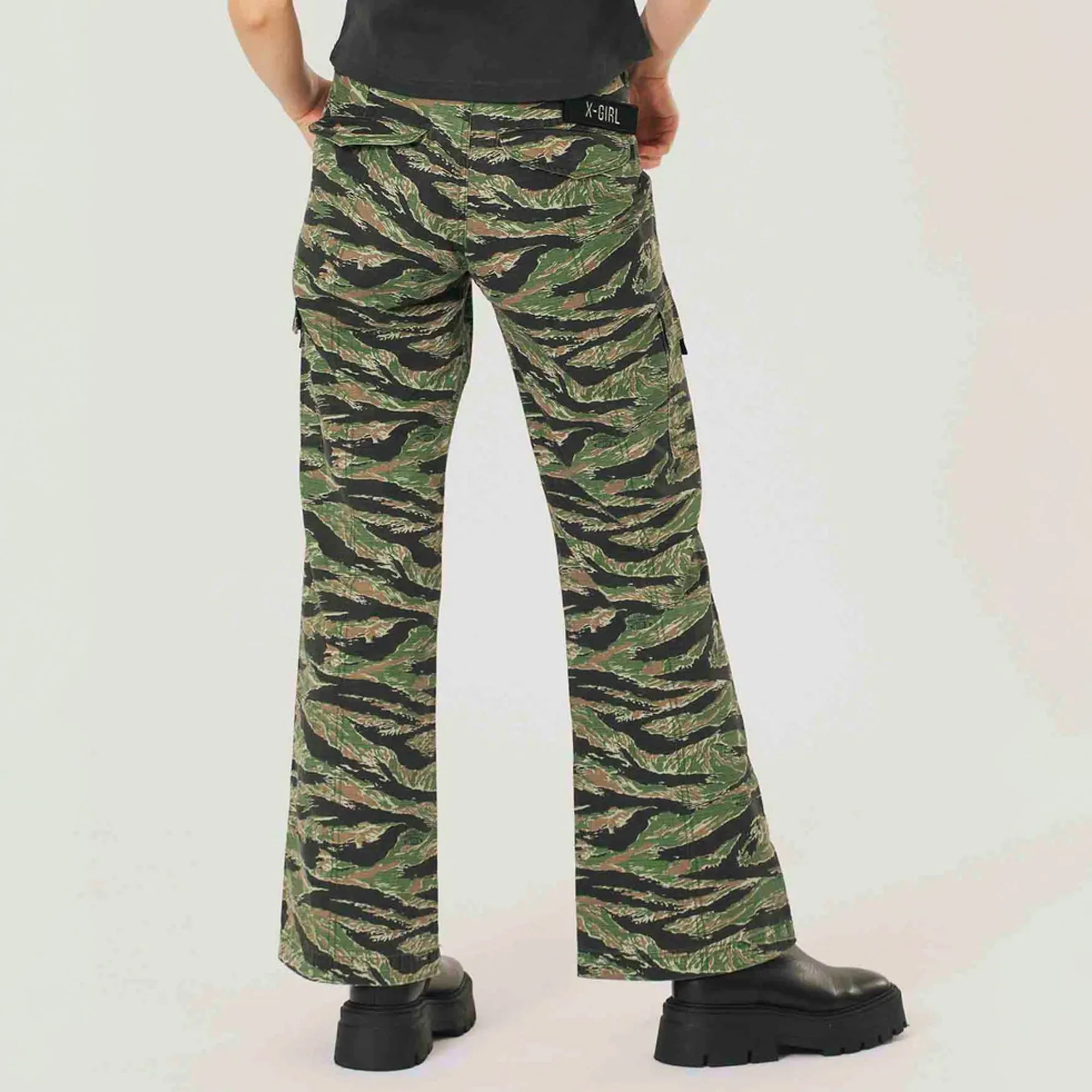 X-Girl Womens Stylish Military Flare Pants – Trendy Cargo Trousers with Flared Hem